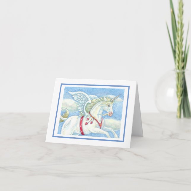 FLYING HEARTS UNICORN, PEGASUS NOTE CARD Blank (Front)
