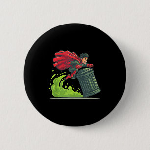 Flying Hero With Trash Can Costume For Take Out Th 6 Cm Round Badge