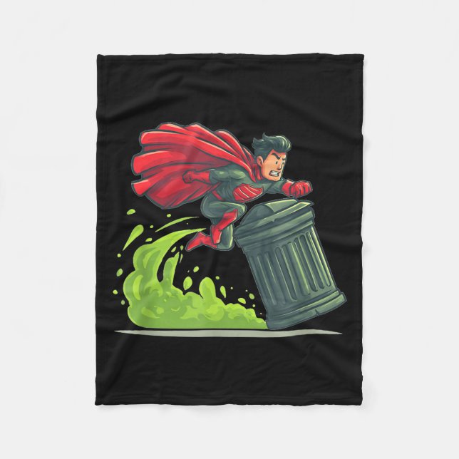 Flying Hero With Trash Can Costume For Take Out Th Fleece Blanket (Front)