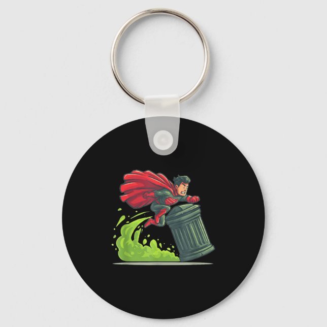 Flying Hero With Trash Can Costume For Take Out Th Key Ring (Front)