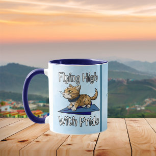 Flying High With Pride, Cat Stands on Paper Plane Mug
