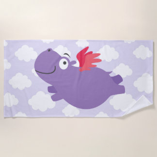 Flying Hippo Illustration Beach Towel