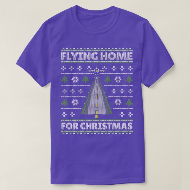 Flying Home For Christmas Pilot Ugly Christmas Swe T-Shirt (Design Front)