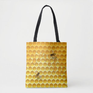 Flying Honeybees on Golden Honeycomb Customizable Tote Bag