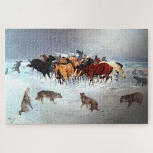 Flying hoofs Wolf Pack Attacking Horses Jigsaw Puzzle