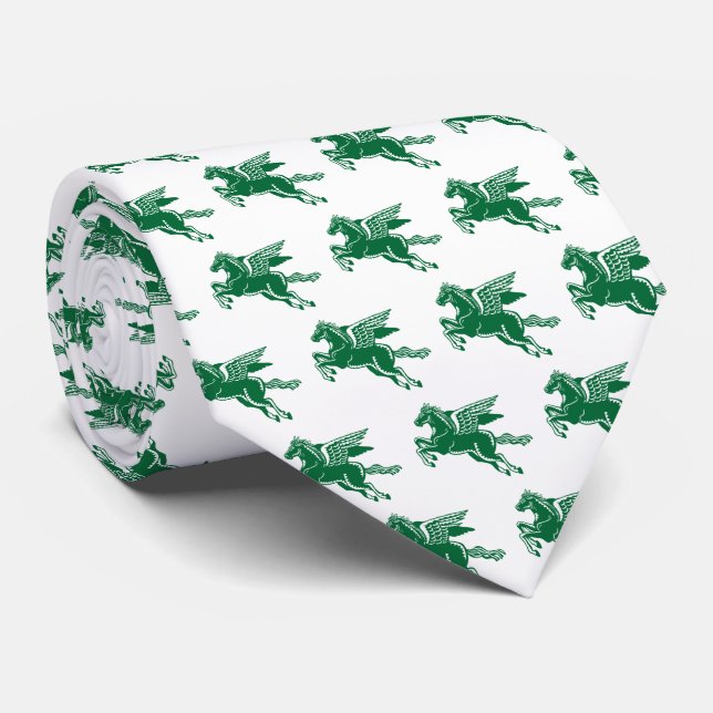 Flying Horse - Forest Green and White on White Tie (Rolled)