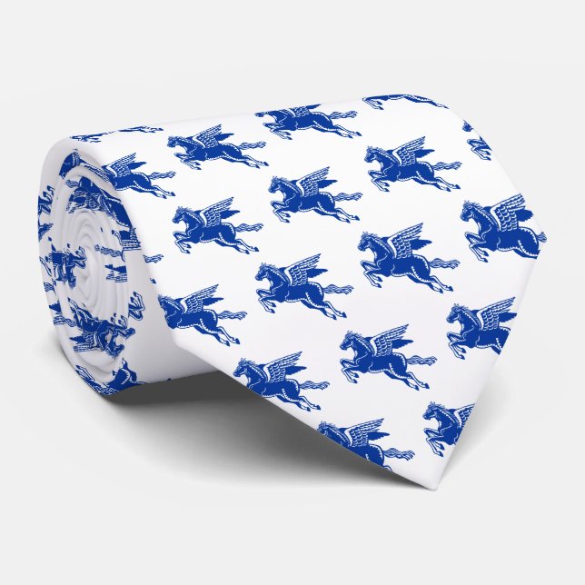 Flying Horse - Navy and White on White Tie (Rolled)