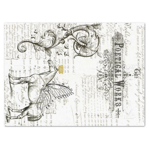 Image of Flying Horse Script Digital Collage Tissue Paper