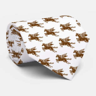 Flying Horse - Walnut Brown & White on White Tie