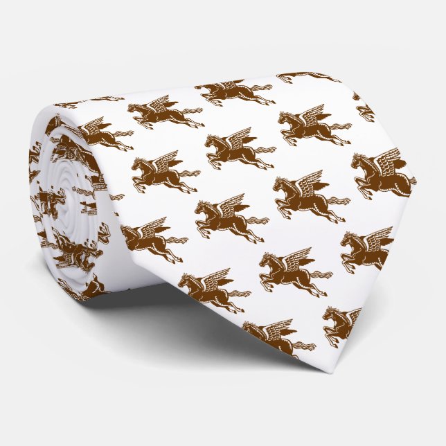 Flying Horse - Walnut Brown & White on White Tie (Rolled)