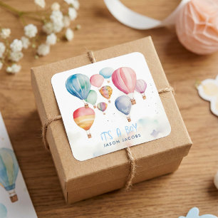 Flying hot air ballons its a boy paper fun square sticker