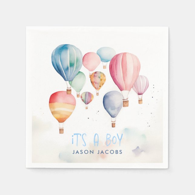 Flying hot air balloons its a boy paper fun napkin (Front)