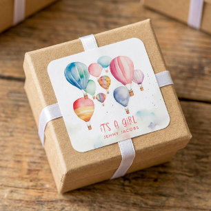 Flying hot air balloons it's a girl paper fun square sticker