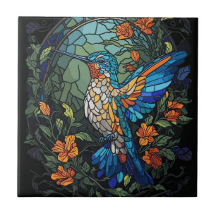Flying Humming Bird Colorful Stained Glass Tile