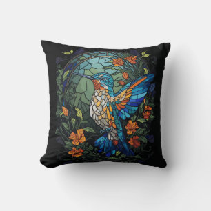 Flying Humming Bird Colourful Stained Glass Cushion
