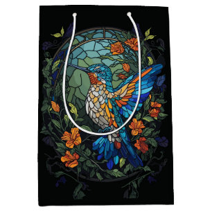 Flying Humming Bird Colourful Stained Glass Medium Gift Bag