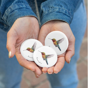 Flying hummingbird pointillism, customisable 3 cm round badge