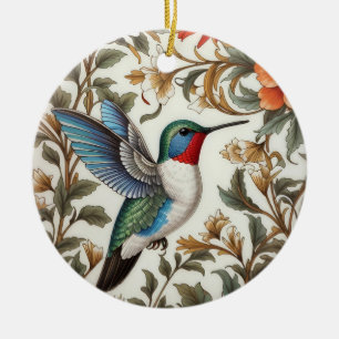 Flying Hummingbird William Morris Inspired Ceramic Tree Decoration