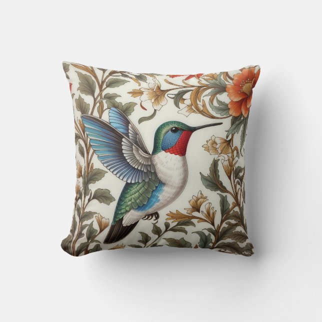 Flying Hummingbird William Morris Inspired Cushion (Front)