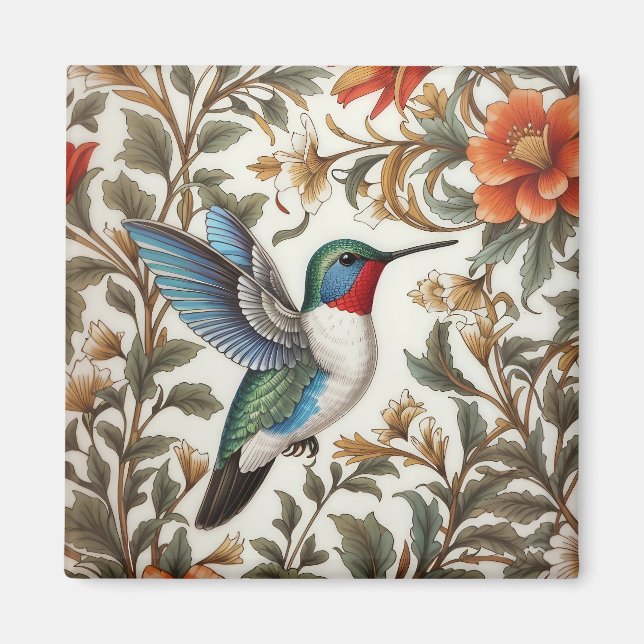 Flying Hummingbird William Morris Inspired Magnet (Front)