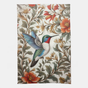 Flying Hummingbird William Morris Inspired Tea Towel