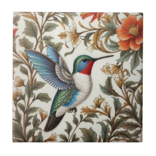 Flying Hummingbird William Morris Inspired Tile
