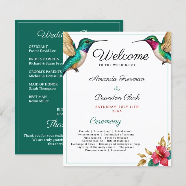 Flying Hummingbirds Red Tropical Flower Wedding (Front/Back)