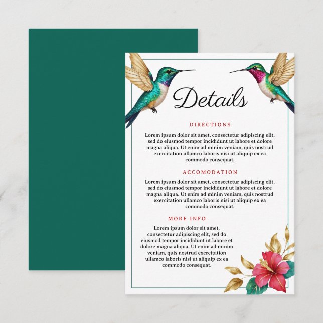 Flying Hummingbirds Red Tropical Flower Wedding Enclosure Card (Front/Back)