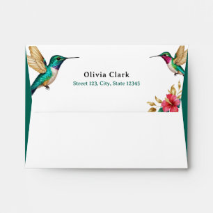 Flying Hummingbirds Red Tropical Flower Wedding Envelope