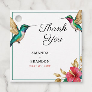 Flying Hummingbirds Red Tropical Flower Wedding Favour Tags