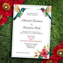 Flying Hummingbirds Red Tropical Flower Wedding