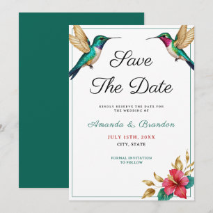 Flying Hummingbirds Red Tropical Flower Wedding Save The Date