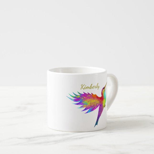 Flying Hummingird Custom Name Espresso Mug (Front Right)