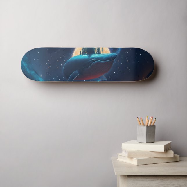 Flying Humpback Whale Moonlight Sea Starry Forests Skateboard (Wall Art (Horz))