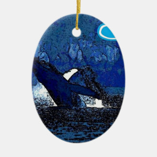 Flying Humpback Whale with heart gifts Ceramic Tree Decoration