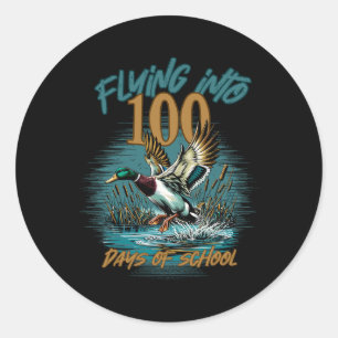 Flying Into 100 Days Of School Duck Hunting 100th Classic Round Sticker