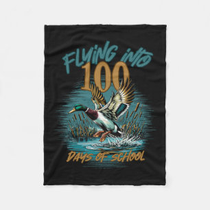Flying Into 100 Days Of School Duck Hunting 100th Fleece Blanket