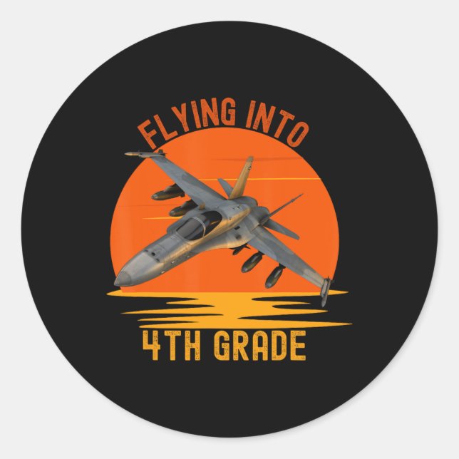 Flying Into 4th Grade Boys Back To School Jet Grap Classic Round Sticker (Front)
