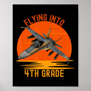 Flying Into 4th Grade Boys Back To School Jet Grap Poster