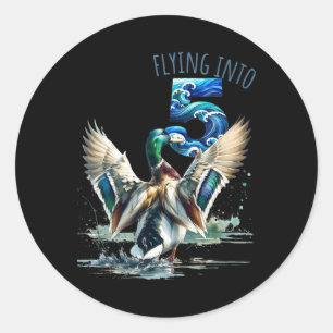 Flying Into 5 Duck Hunting 5th Birthday Party 5 Ye Classic Round Sticker