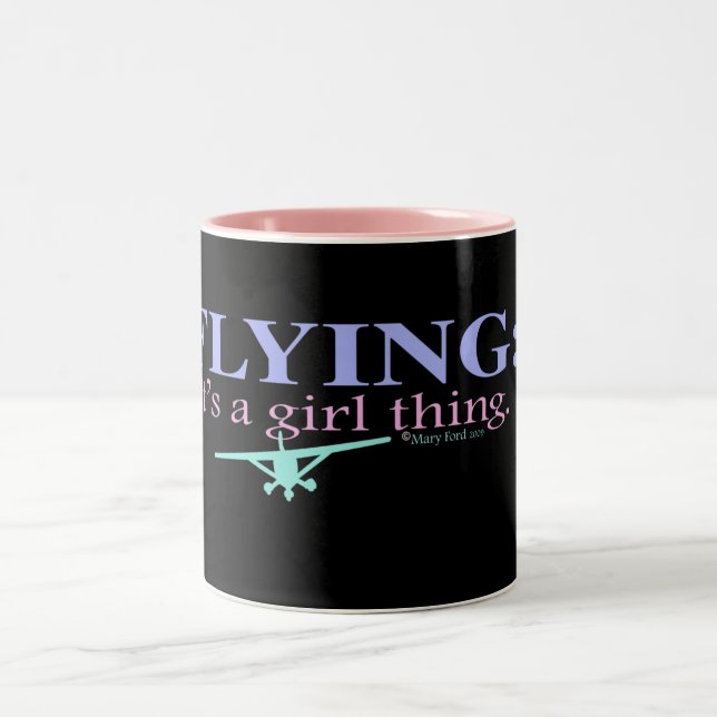 "FLYING: IT'S A GIRL THING" Two-Tone COFFEE MUG (Center)