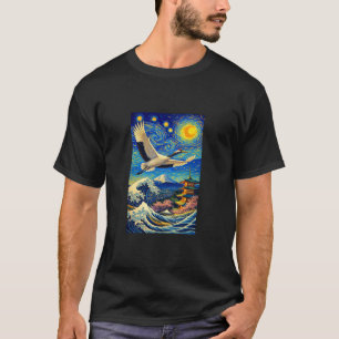 Flying Japanese Red Crowned Crane in The Starry Ni T-Shirt