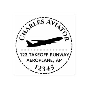 Flying Jet Airplane Return Address Stamp Round