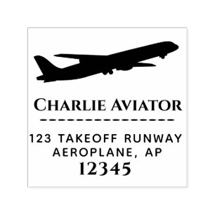 Flying Jet Airplane Silhouette Travel Address Self-inking Stamp