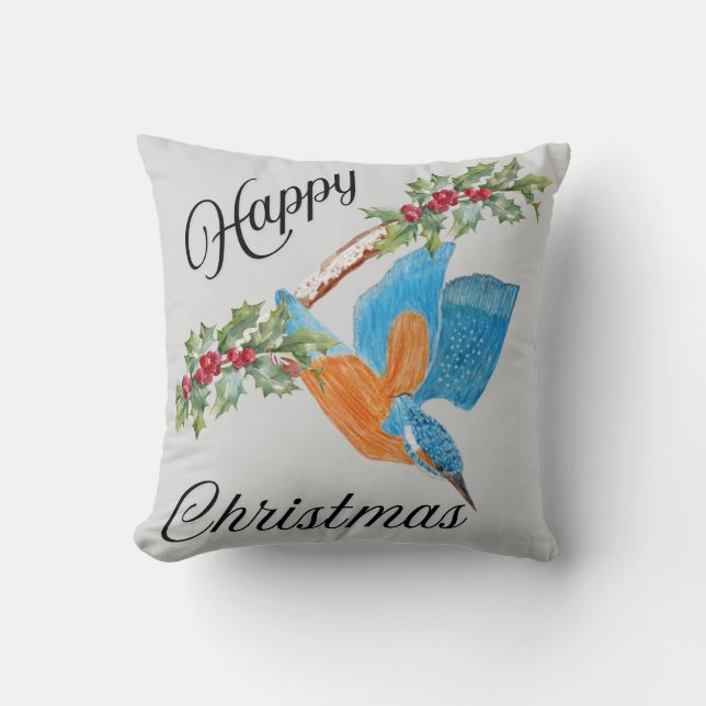 Flying Kingfisher  Christmas  Cushion (Front)
