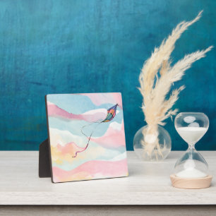 Flying Kite   Airy Watercolor Sky Painting Plaque