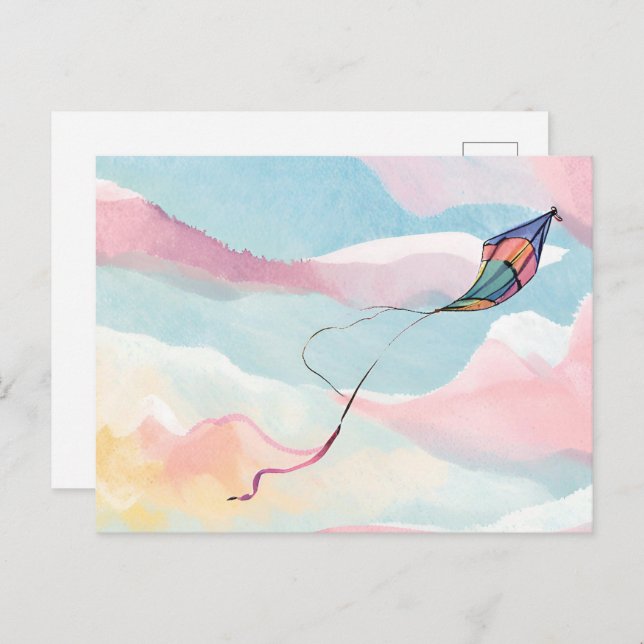 Flying Kite | Airy Watercolor Sky Postcard (Front/Back)