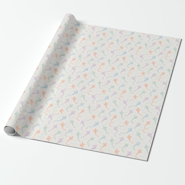 Flying Kites Pattern in Pastel Tone Wrapping Paper (Unrolled)
