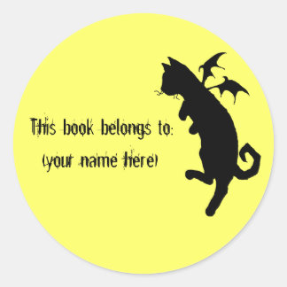 Flying kitteh bookplate classic round sticker