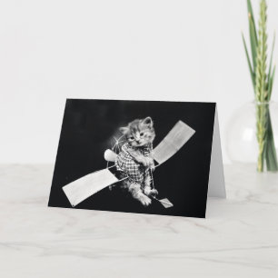 Flying Kitty Vintage Black and White Card